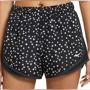 Nike Dri-Fit Tempo Running Shorts in Black with White Star Print & Black Trim